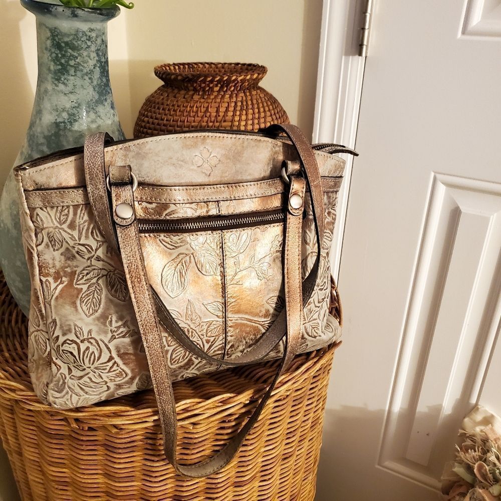 Patricia Nash Kipling Rustic Bark Leave Leather Tote Bag